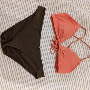 Patagonia Olive Green And Coral Bikini Set